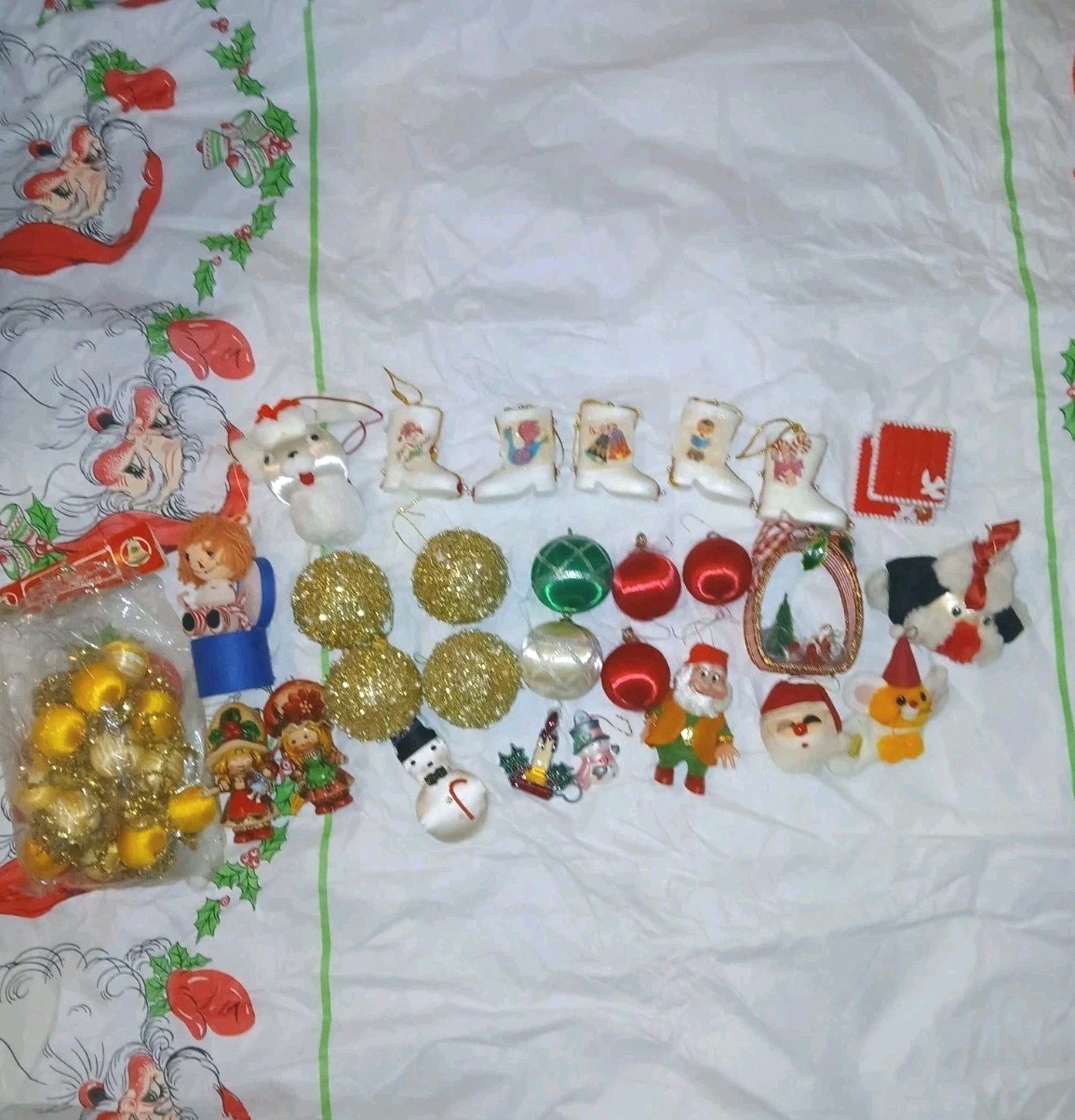 Lot Of Vintage 60's 70s Ornaments Christmas Kitsch Handmade Garland Mcm Satin