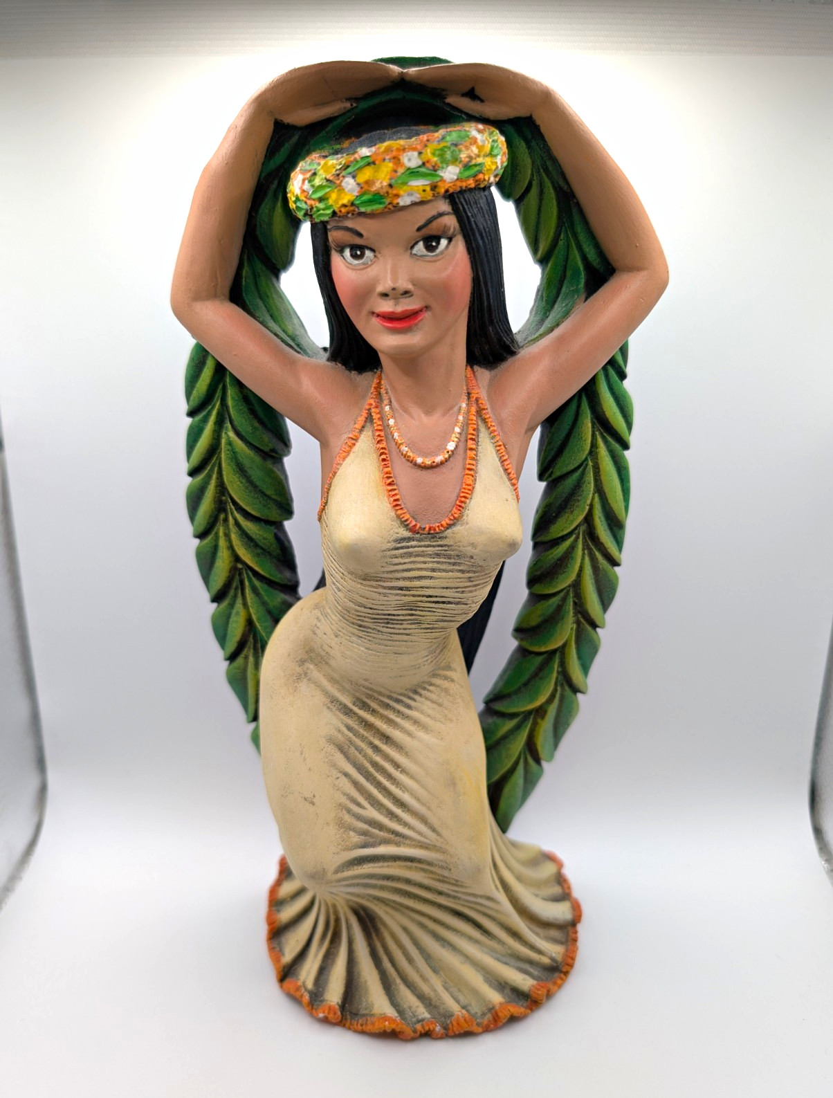 VTG 1950s Tropical Hula Girl Chalkware Figurine Hawaiian Tiki Decor Statue
