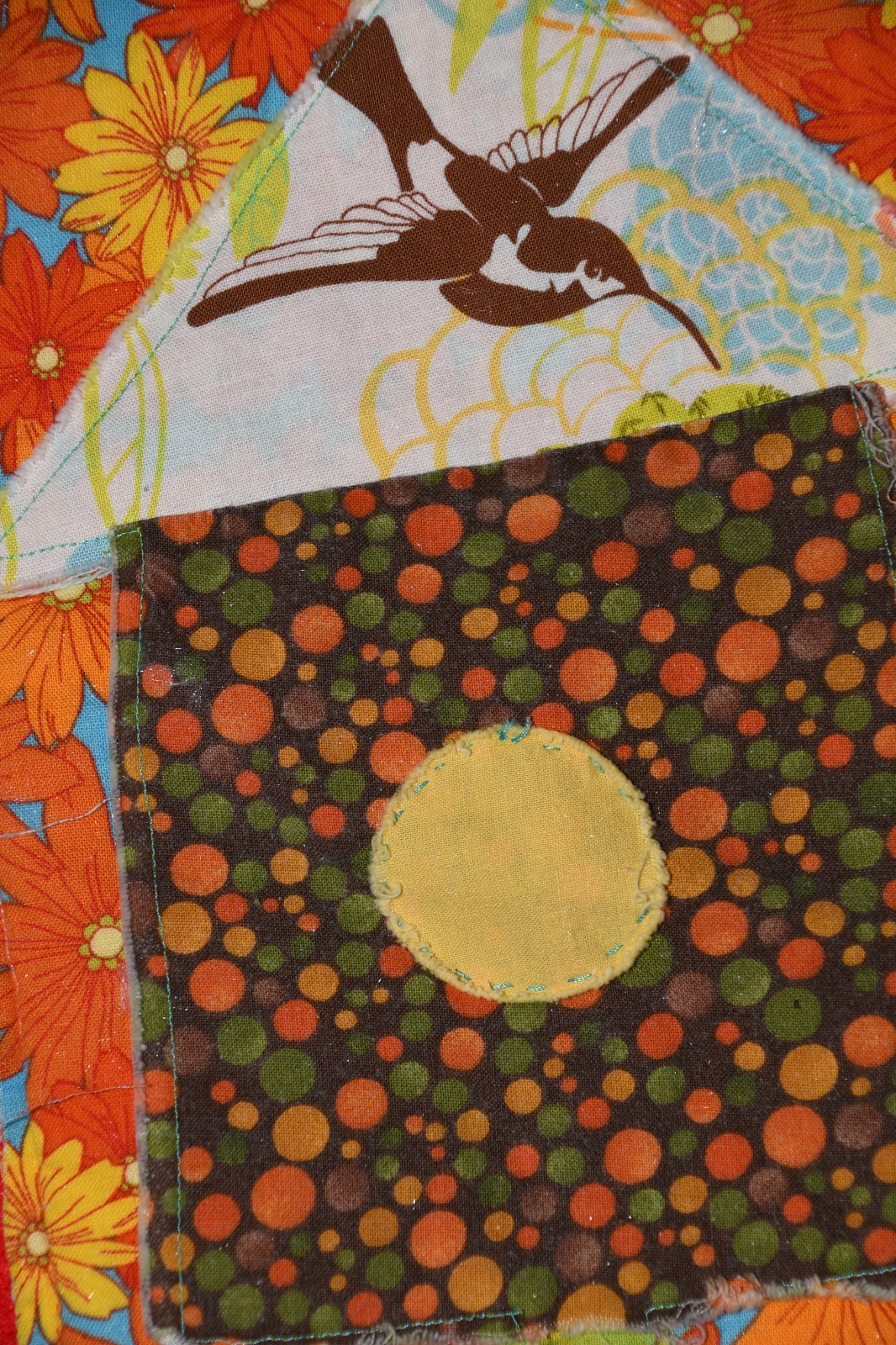 Vintage Birdhouse Patchwork Cutter Quilt Block Piece Floral Bird Flowers Dots