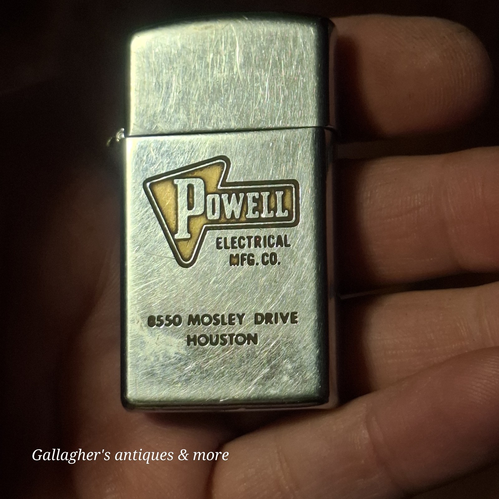 1960s Vintage Zippo Lighter Powell Electrical Houston TX Gas Oil Advertising