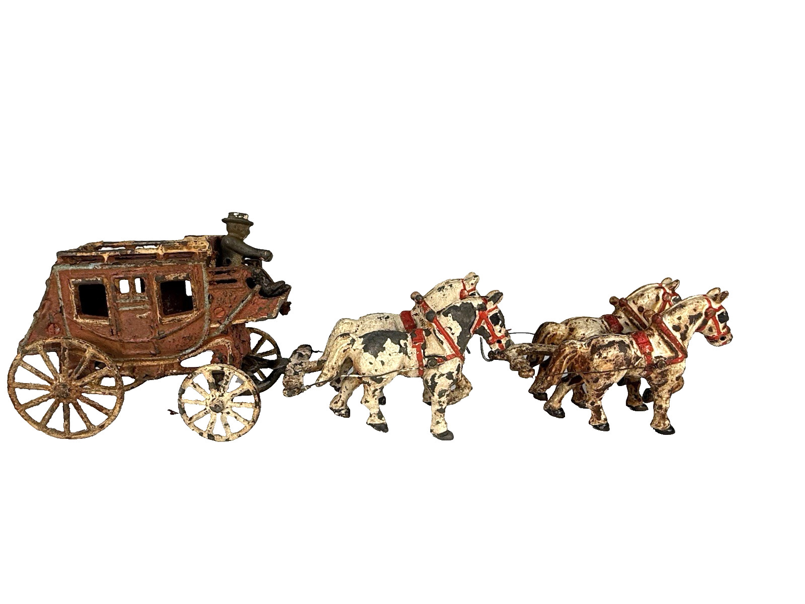Hubley Cast Iron Overland US Mail Stagecoach 4-Horse Hitch 20.5\