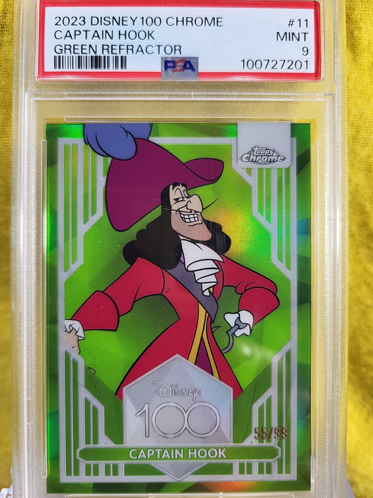 2023 Topps Chrome Disney 100 GREEN Refractor CAPTAIN HOOK  55/99 PSA 9 🔥🔥