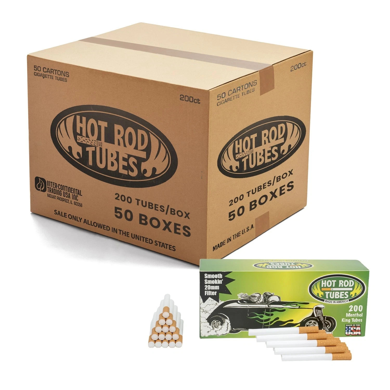 Hotrod Cigarette Tubes Menthol King Size 10000 Count 200 RYO Tubes x 50 Boxes