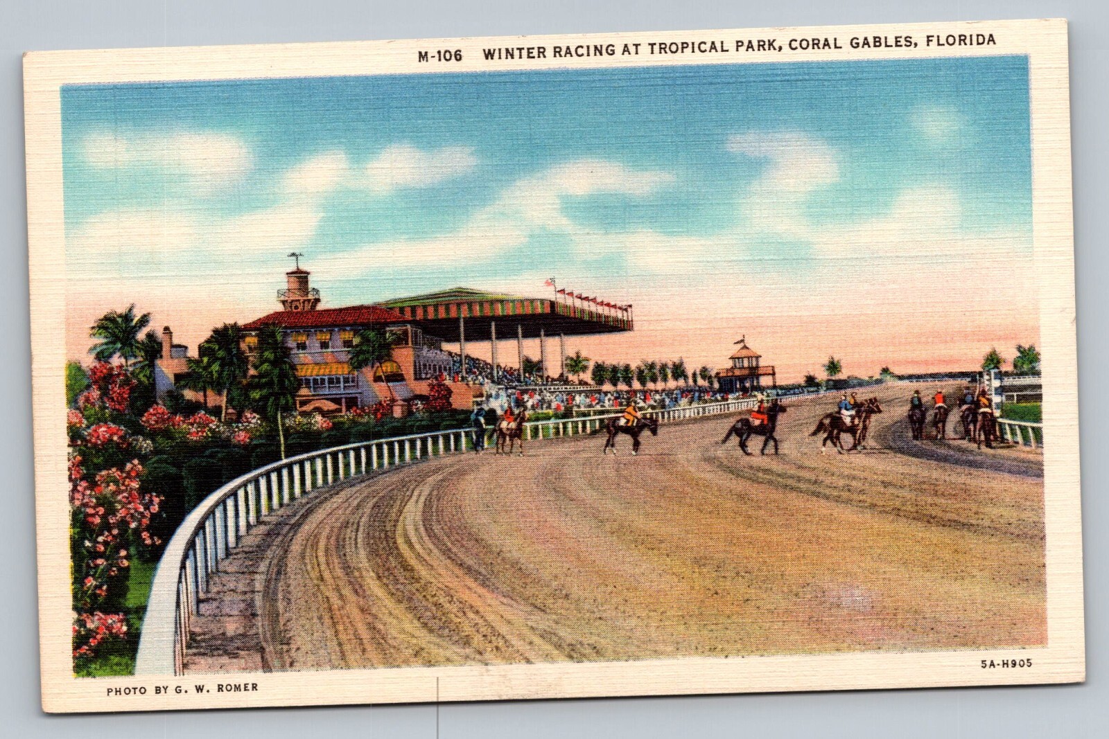 Winter Racing At Tropical Park Coral Gables Florida FL c1930 Vintage Postcard