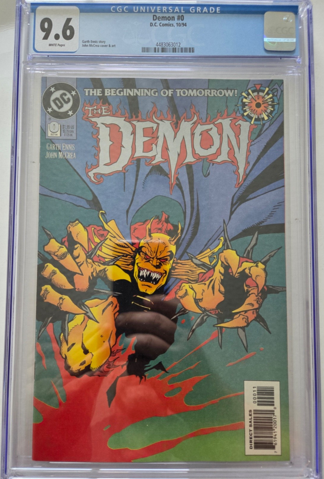 THE DEMON #0 CGC 9.6 GRADED 1994 DC COMICS GARTH ENNIS JOHN McCREA COVER & ART