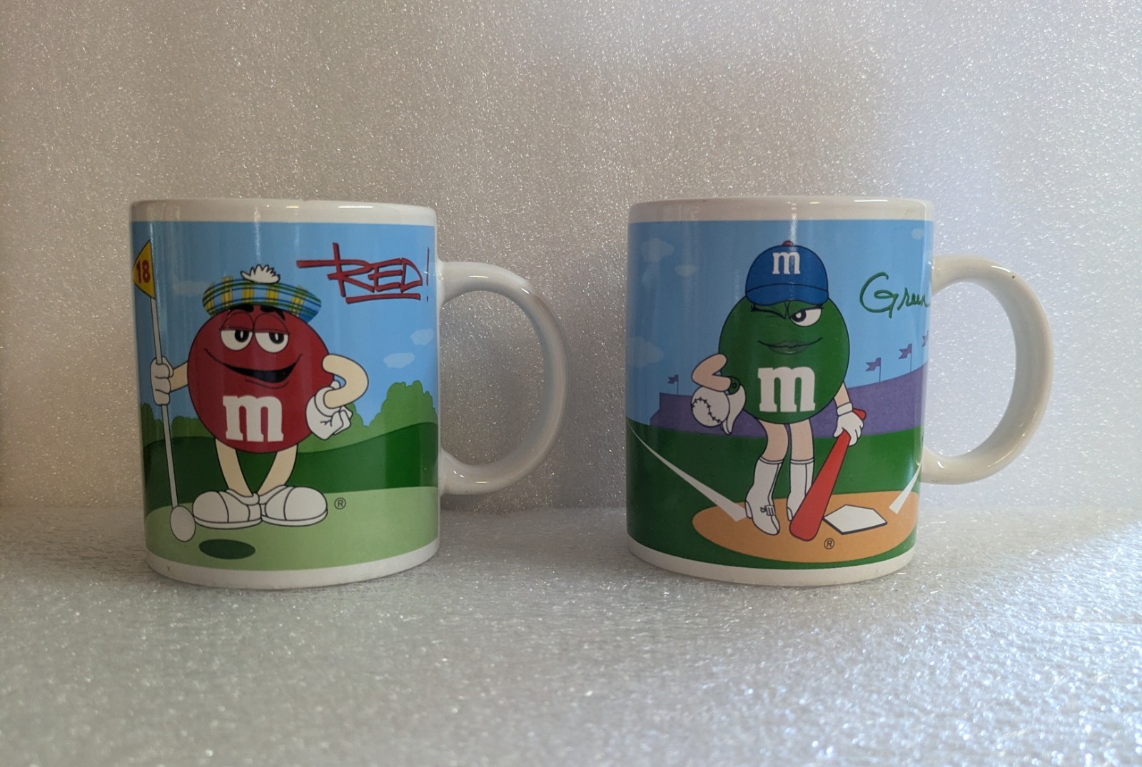 M&M Coffee Mug Tea Cup Sports Football Blue & Green M & M year 2003 Set Of 2 Fan