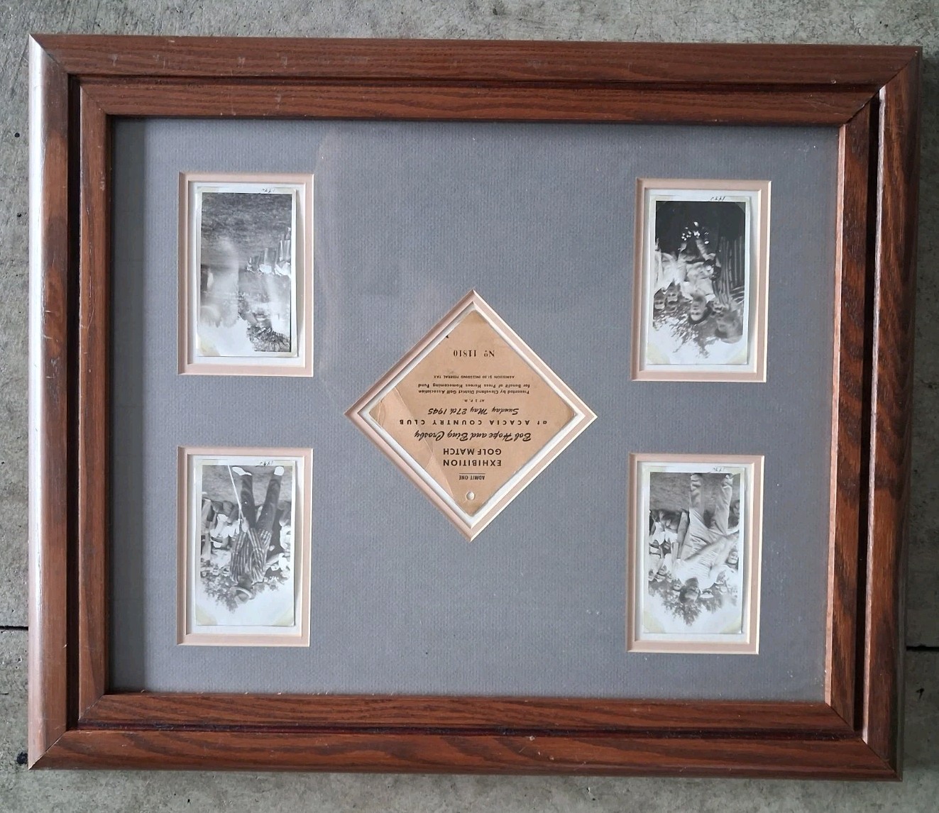 Vtg 1945 BING CROSBY and BOB HOPE Real Photographs & Benefit Golf Ticket Framed 