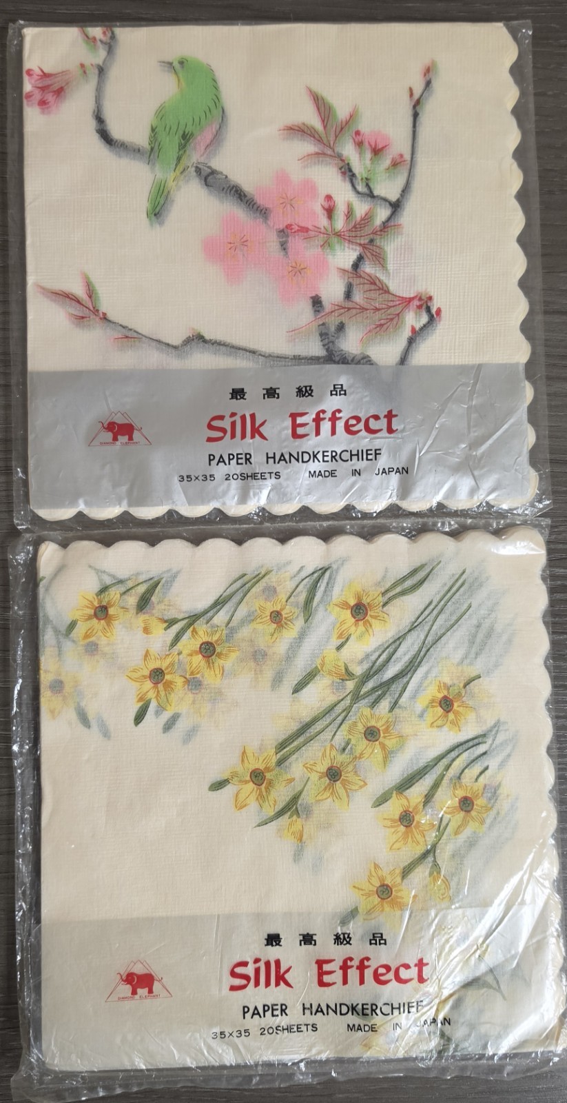Authentic Vintage Japanese Fashion Paper Handkerchie Silk Effect, 2 Packages NEW
