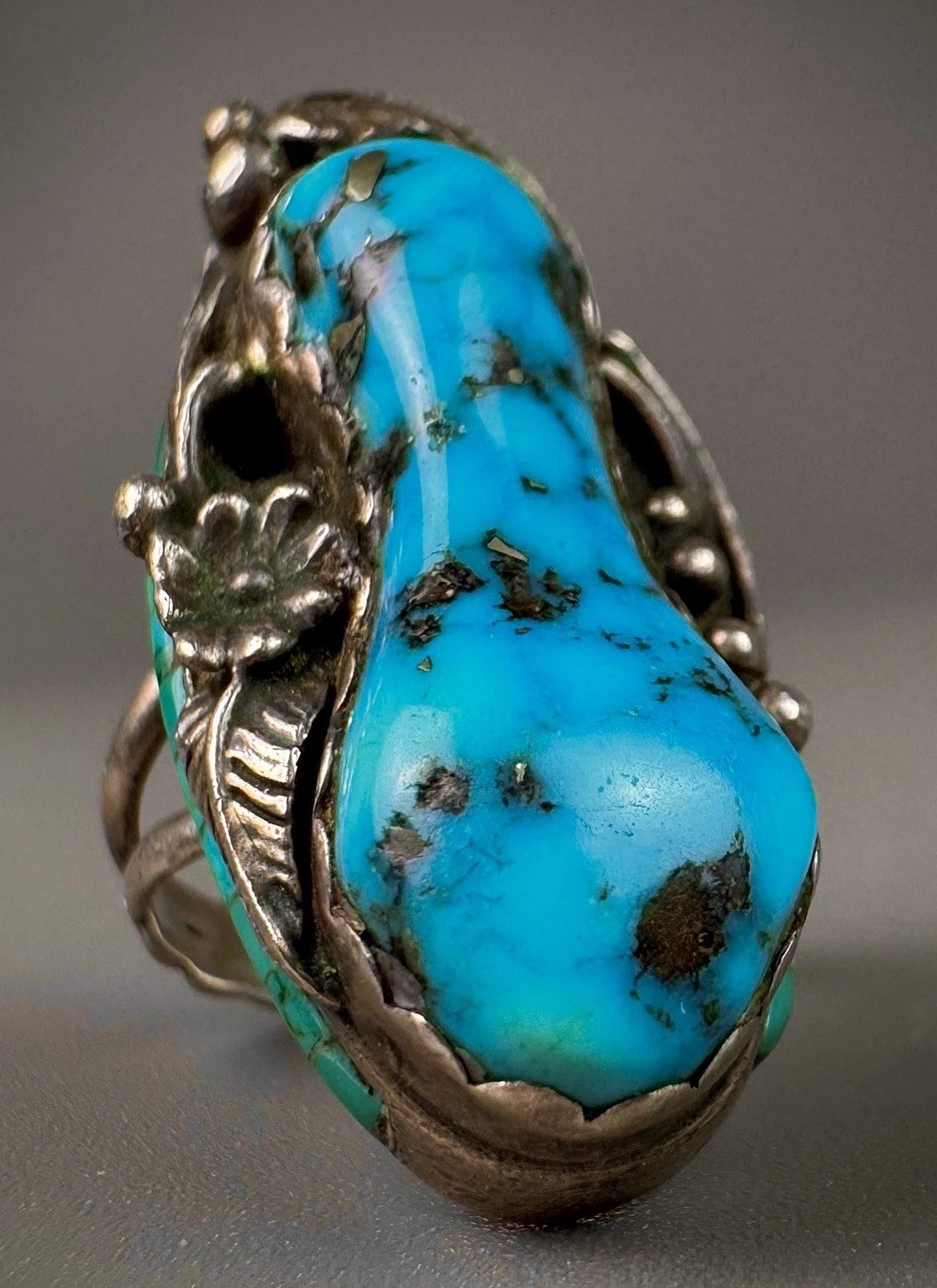 RARE Vintage Navajo Sterling Silver Turquoise Heishi Inlay Ring ~ Les Baker