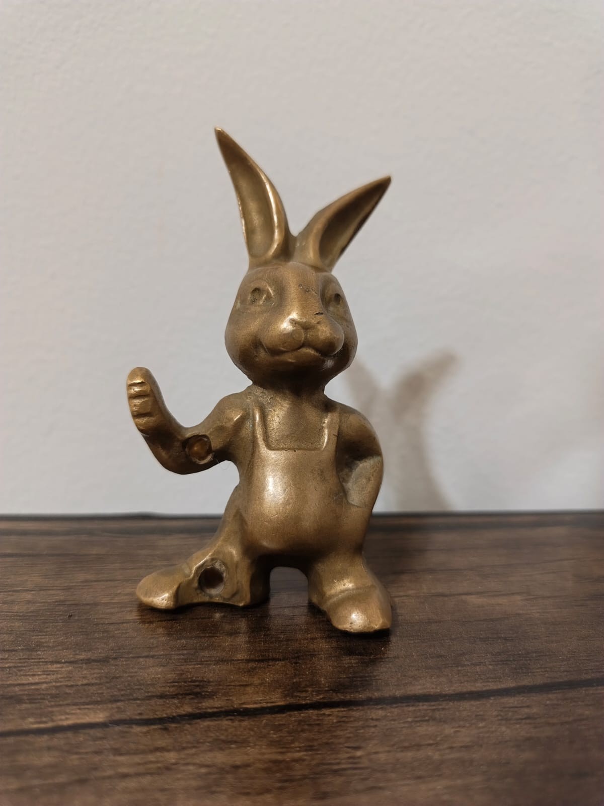 Vintage Solid Brass Rabbit Figurine Cartoon Bunny Overalls Mid Century Decor