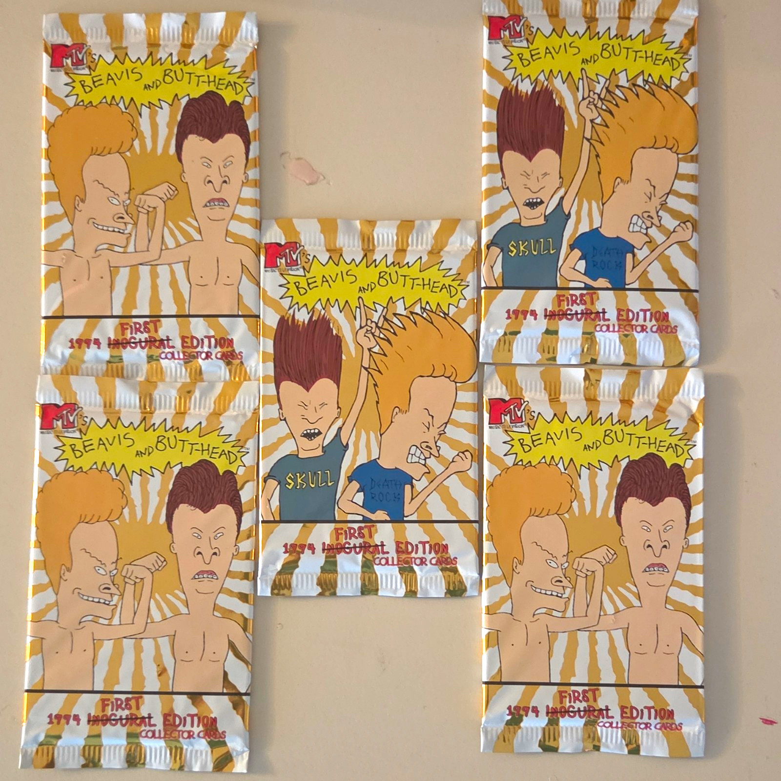 1994 Fleer Beavis & Butt-Head Inaugural Edition 1st Edition Sealed Pack x5