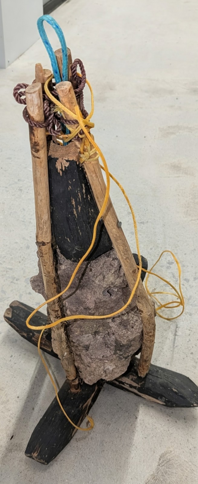 Vtg Primitive Killick Boat Anchor Stone Wood Folk Art Nautical Mari 18 X 13 8lbs