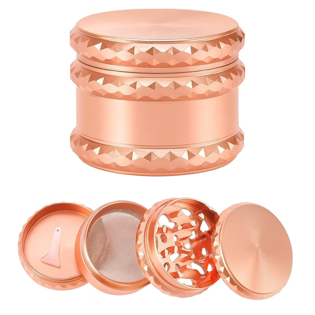 Four Piece 2.25in Spice Herb Grinder Metal Herb/Spice Grinder: Rose Gold Four Piece 2.25in Spice Herb Grinder Metal Herb/Spice Grinder: Rose Gold