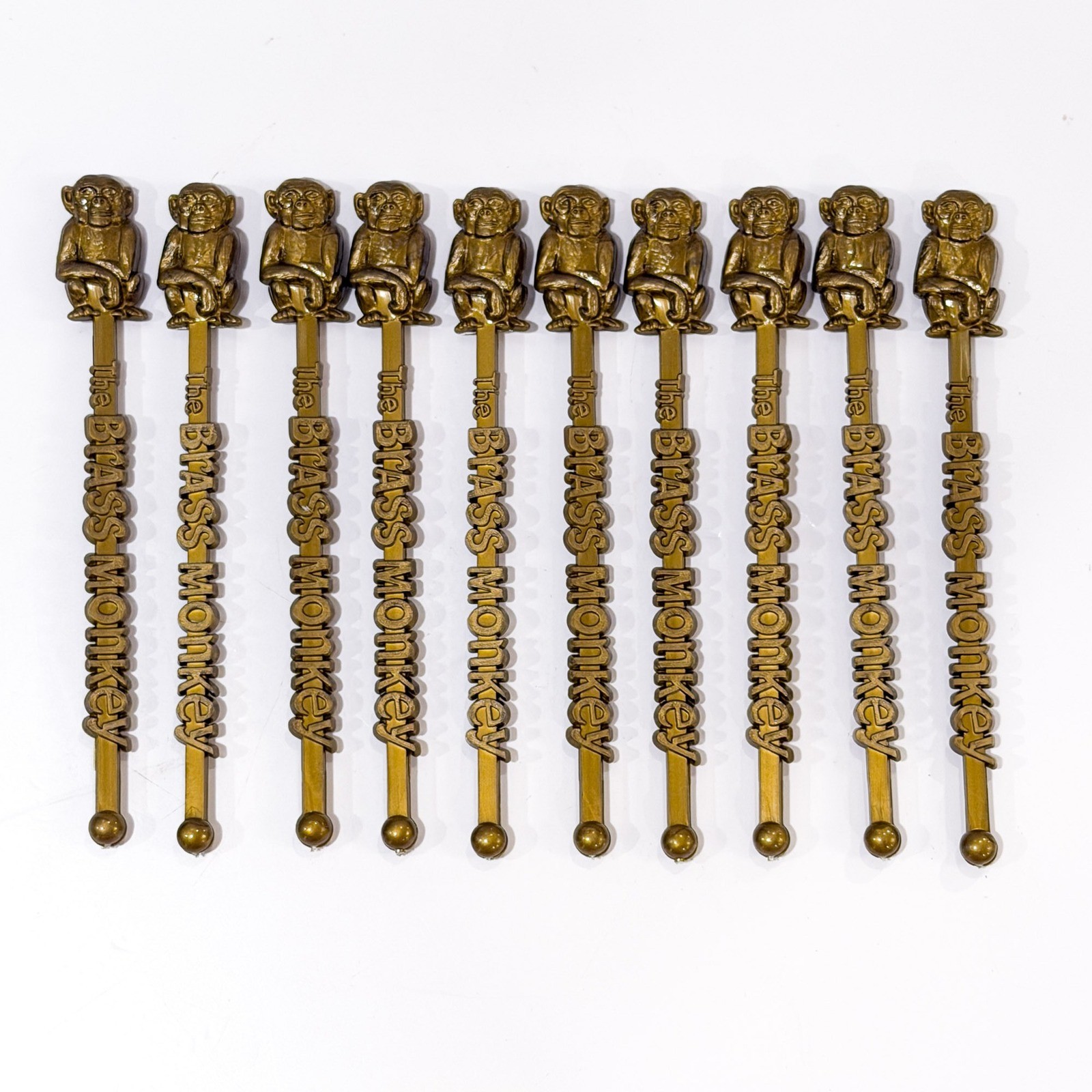 Vintage The Brass Monkey Drink Swizzle Plastic Stir Sticks Lot 10 Gold Tone 6\