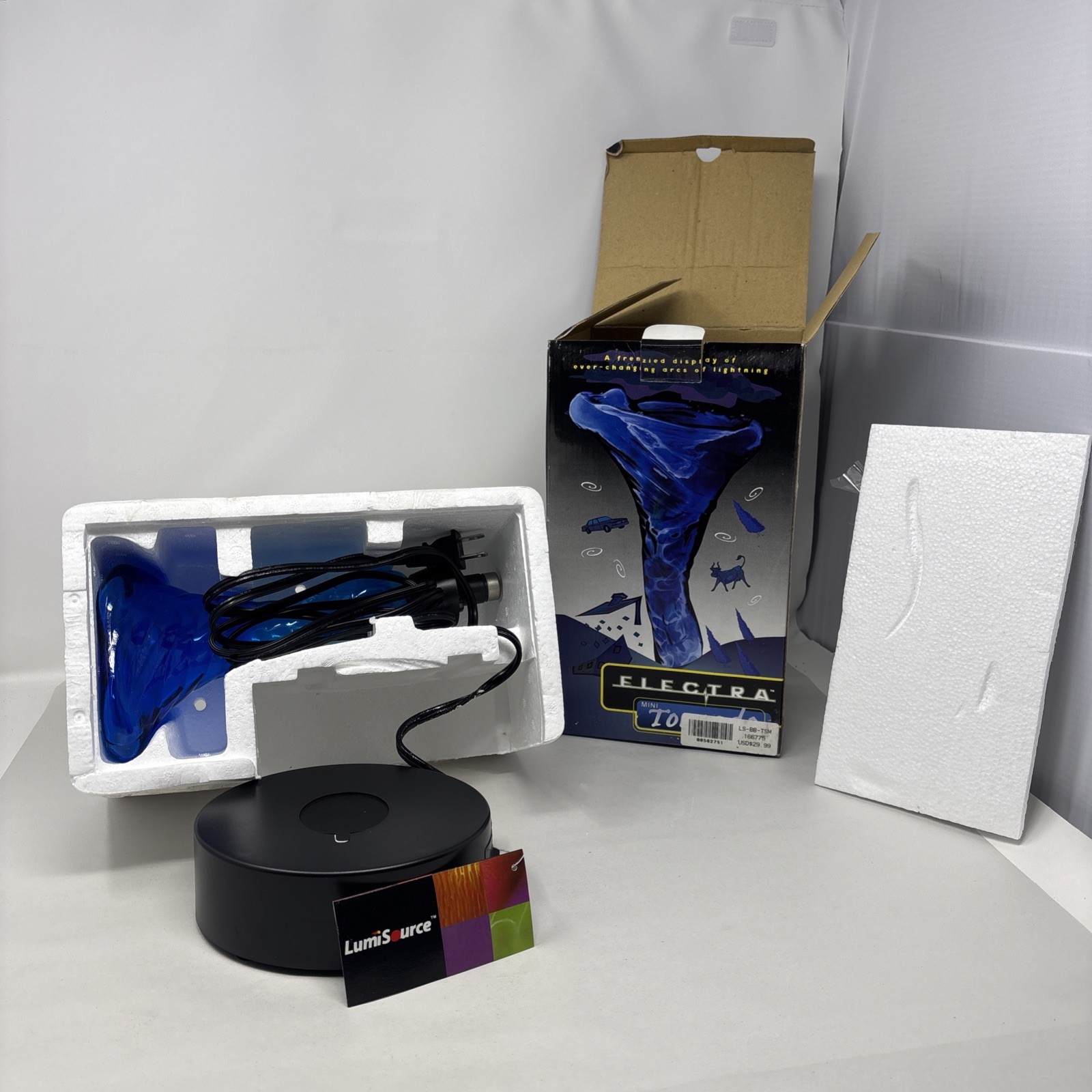 NIB Lumisource Blue Electra Tornado Twister Plasma Glass Light Lamp 11.5”