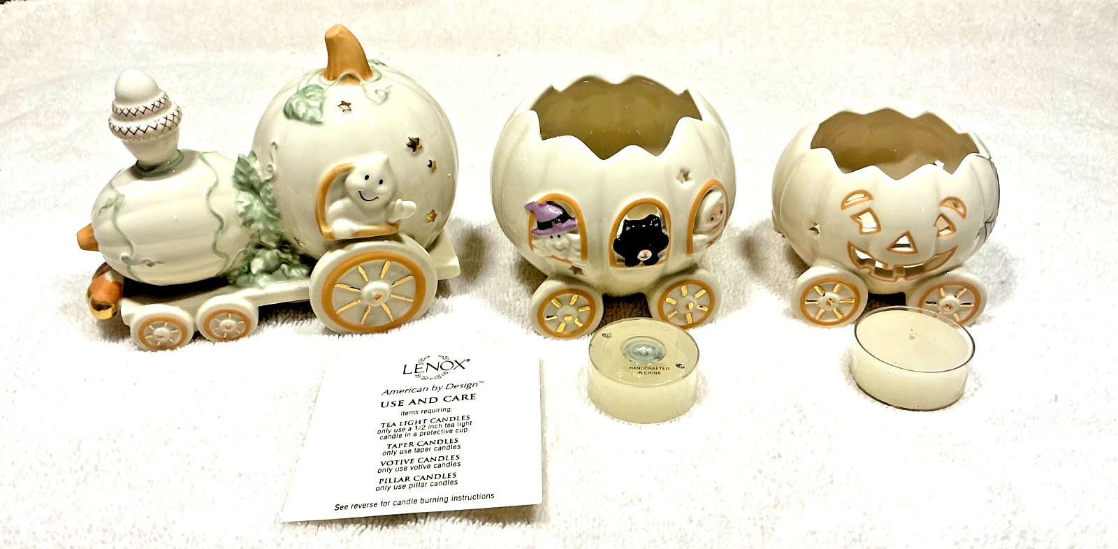 Lenox Halloween Harvest Train Set Votive Tea Light Candle Holder Never Used