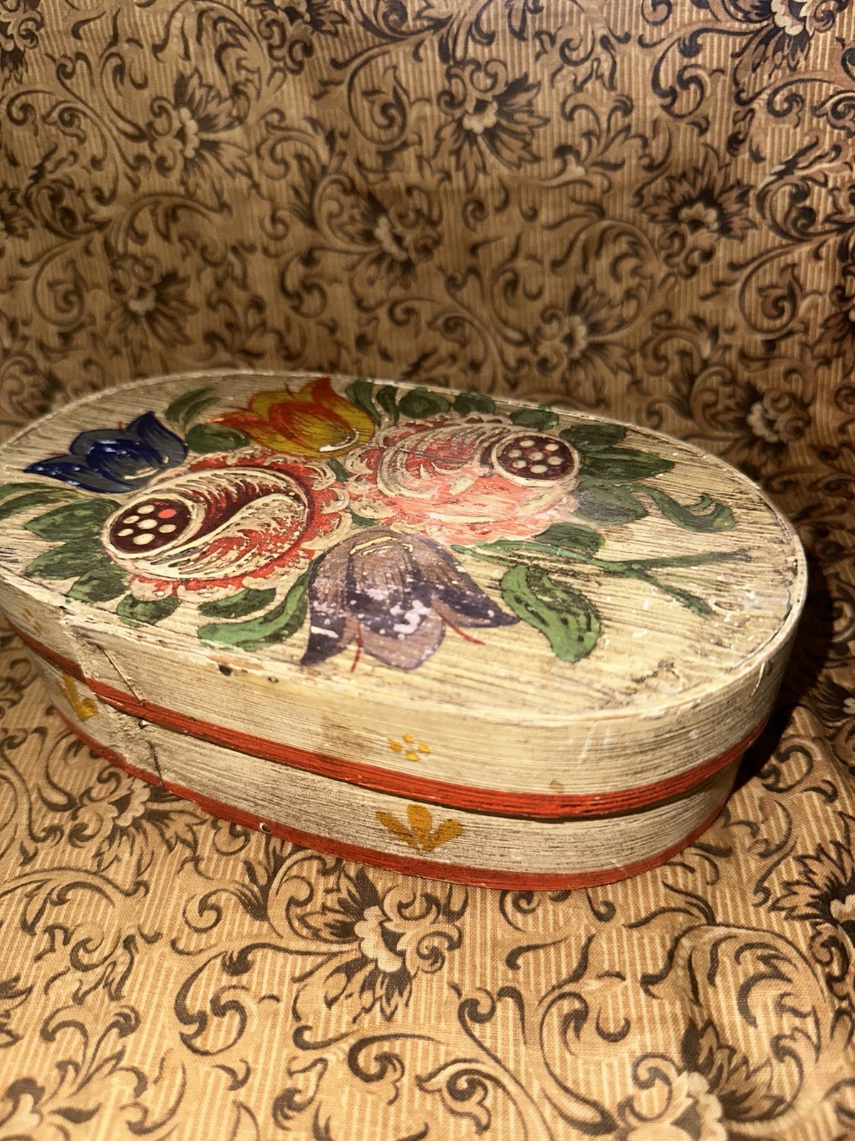 Antique Scandinavian Hand Painted Band Bridal Box