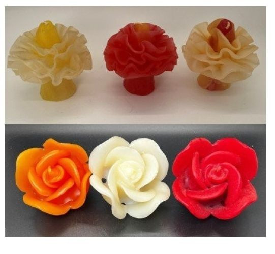 Vintage Set of 6 Unique Floral / Ruffled Rose Candles, Not Used, Very Good Cond
