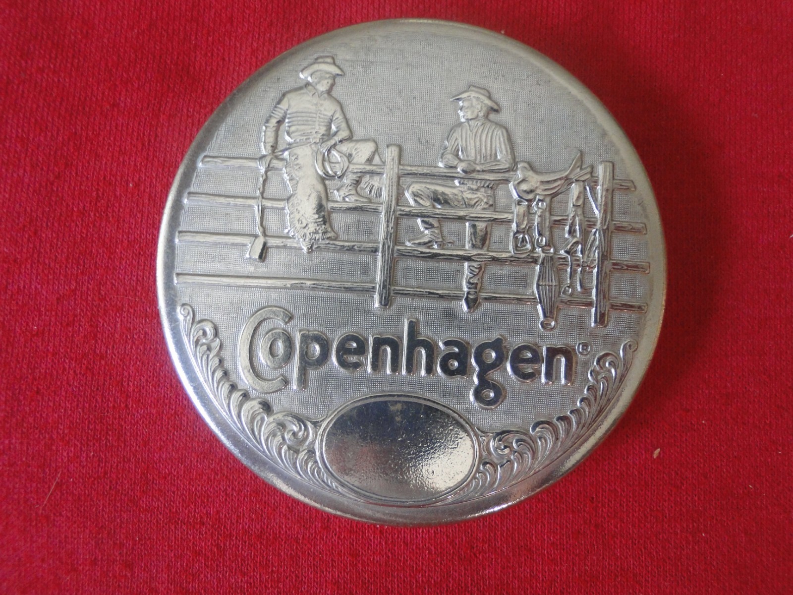 Vintage Copenhagen Snuff Can Lid Cowboys Western Style