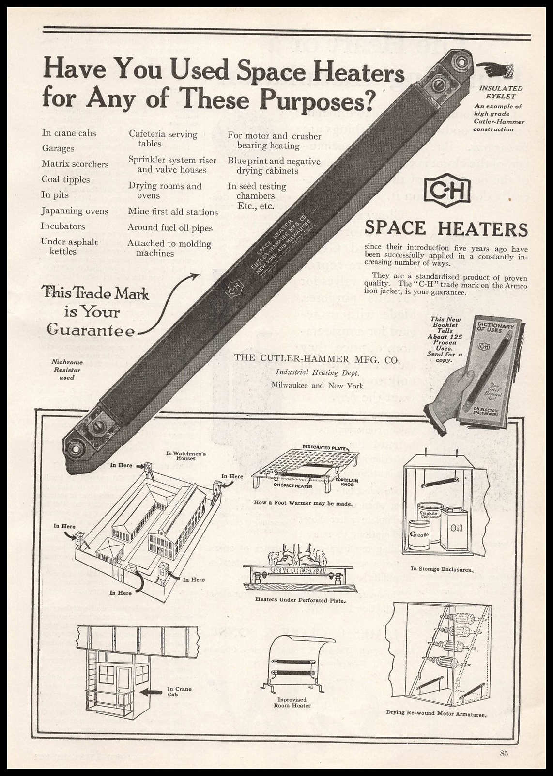 1922 Cutler Hammer Mfg Co. Milwaukee Wisconsin Space Heaters Vintage Print Ad