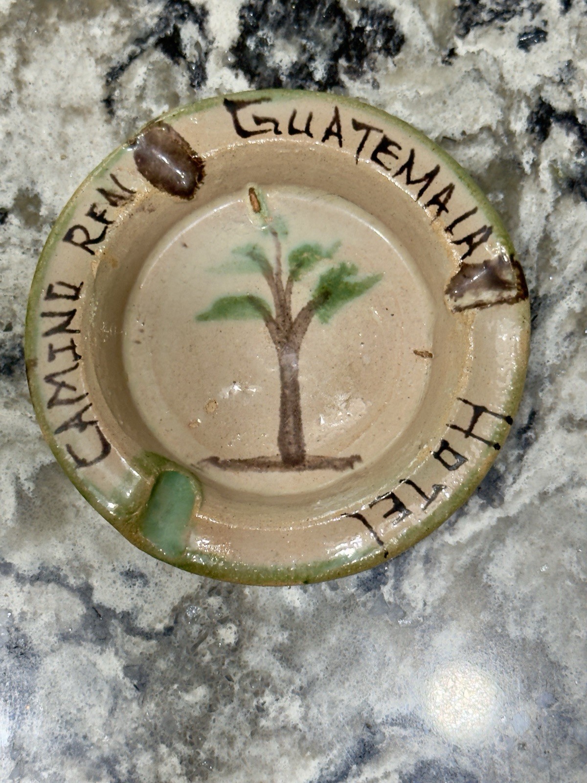 Vintage Camino Real Hotel Guatemala Handmade & Painted Pottery Ashtray 4”