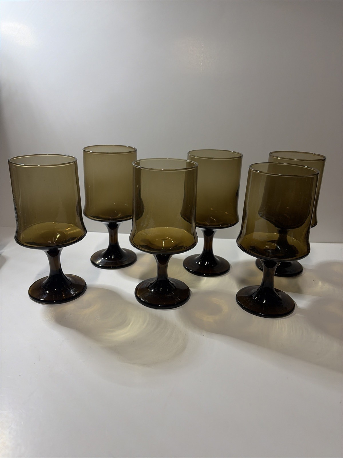 Vintage Set Of 6 Libbey Tawny Accent Smoke Brown Wine Glasses 6.25 Inches