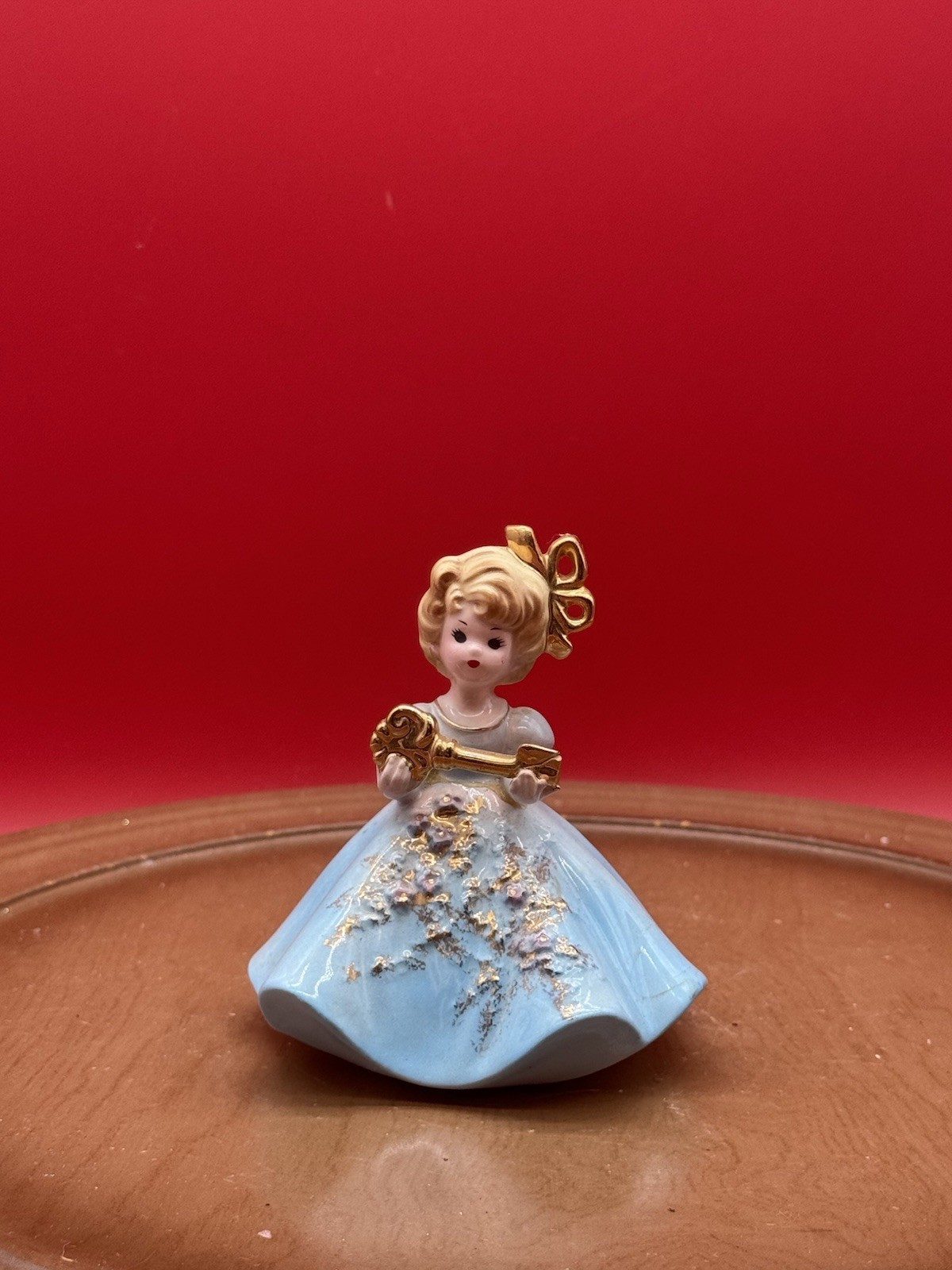 Vintage Josef Originals Little Girl Holding Gold Key Figurine Signed