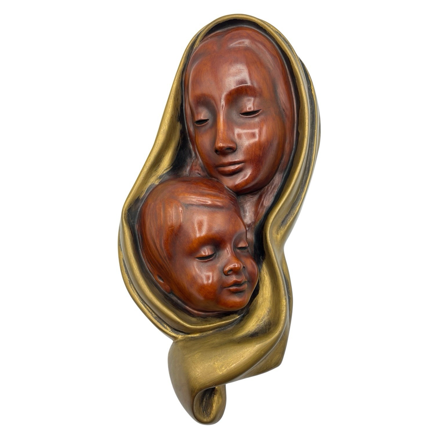 VTG Germany Achatit Madonna & Child Wood Tone Wall Sculpture 17” Handarbeit