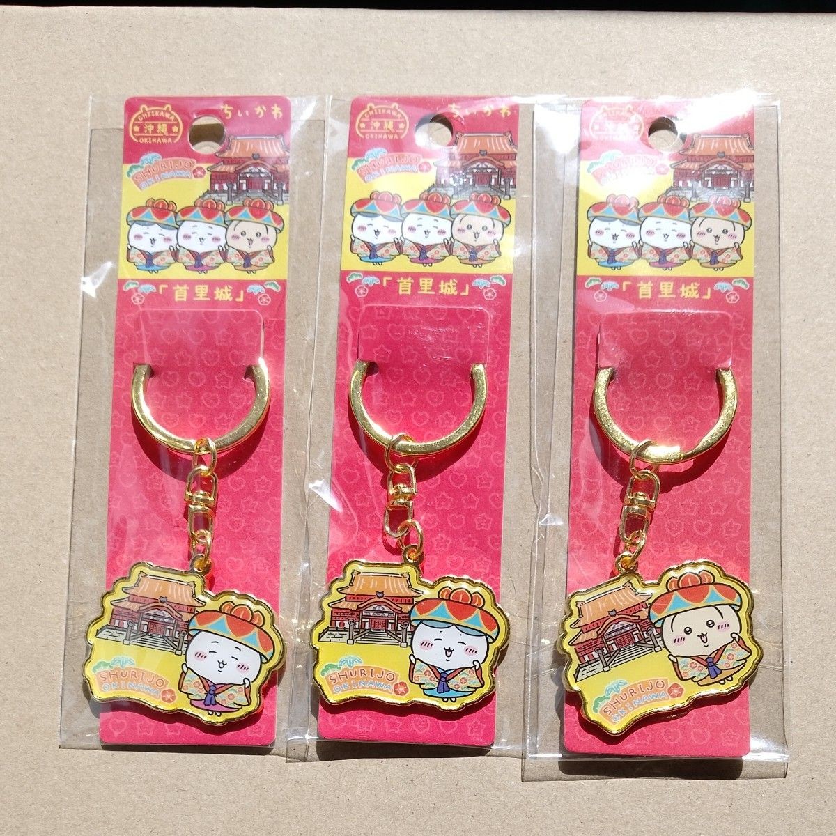 Chiikawa Okinawa Shuri Castle Metal Keychain Charm Lot 3 Hachiware Usagi Japan