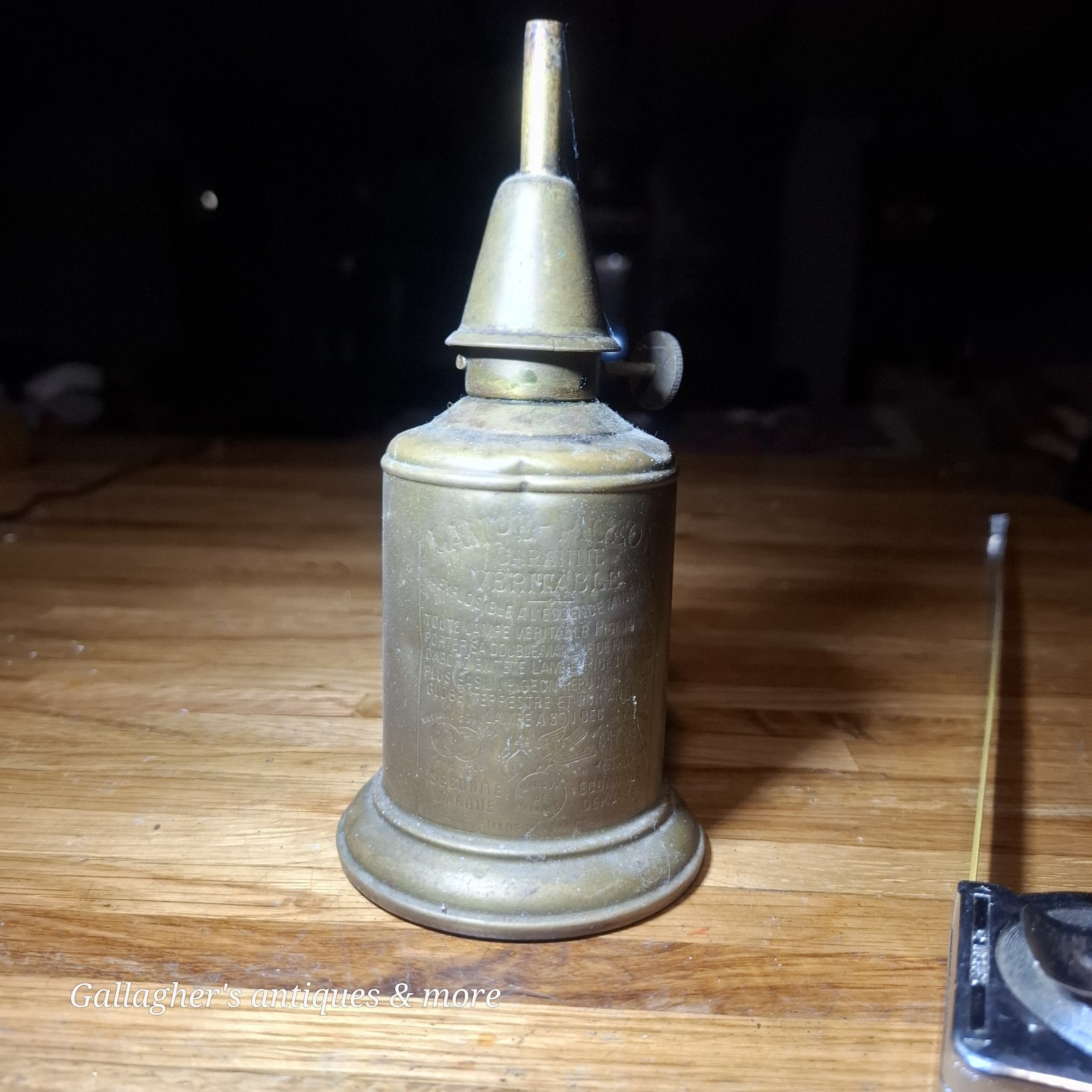 Vintage French Brass Lampe Pigeon Antique Kerosene Petroleum Safety Oil Lamp