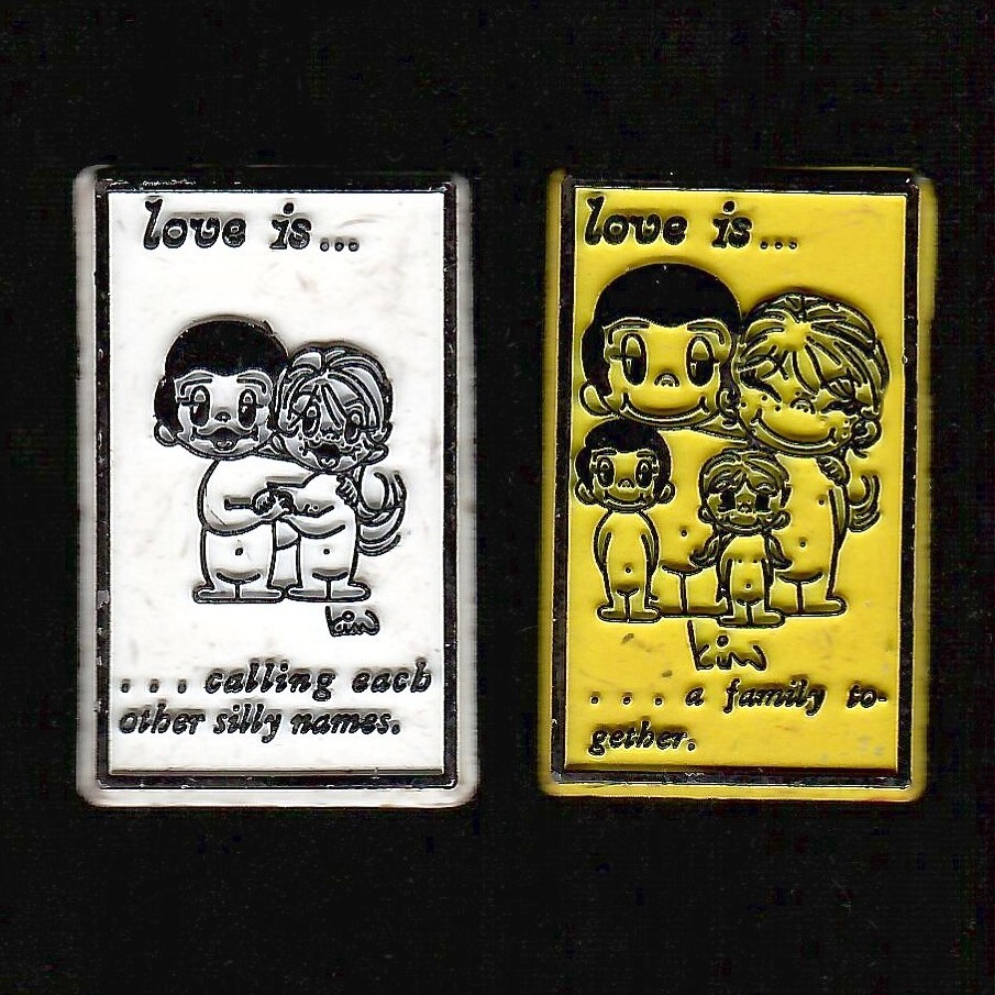 Love is... 2x Lot Vtg Set Novelty Magnet Rubber Flexible Kim Casali Fridge  \'70s