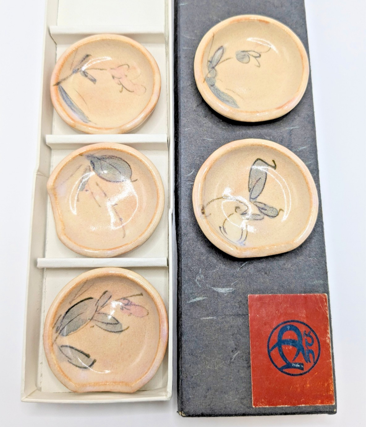 Hagi Ware Small Plates Chopstick Rests - Vintage Japanese Ceramic Hashioki 5 pcs