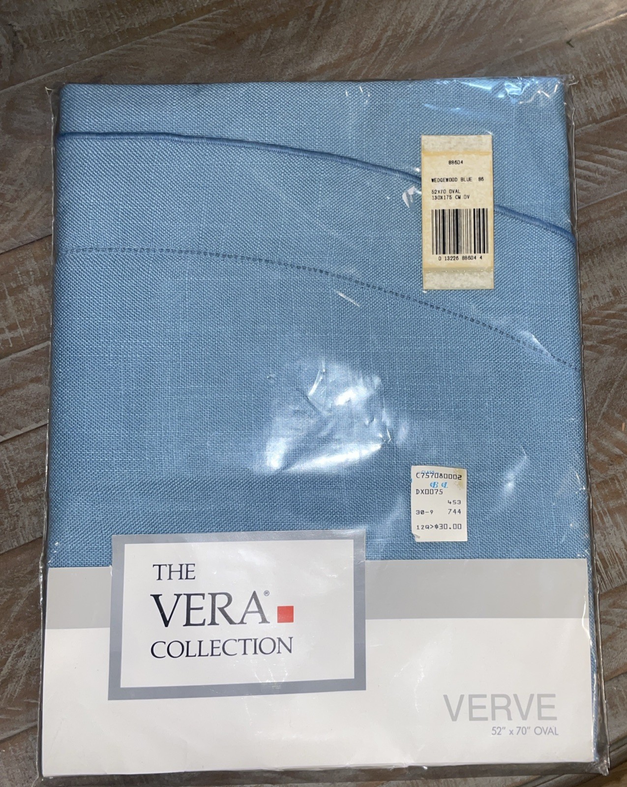 Vintage 1986 VERA Verve 52x70 OVAL Tablecloth Blue Linen NEW in Package OStk