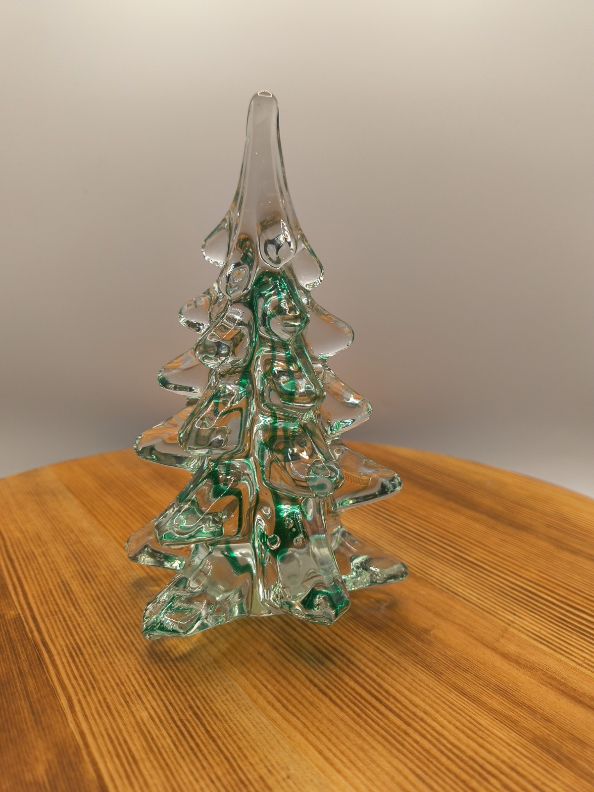 Vintage Garden Ridge Clear & Green Ribbon Swirl Glass Christmas Tree 6”