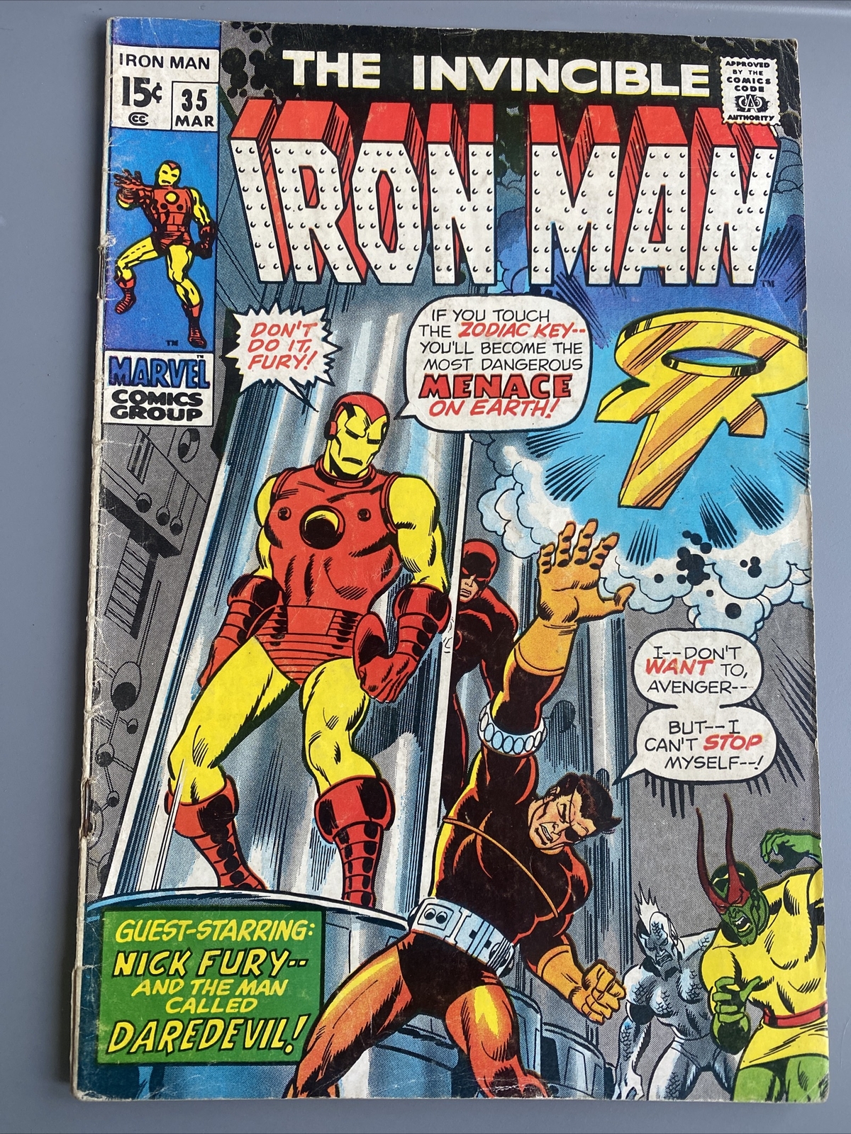 Iron Man #35 1971 -- Daredevil, Nick Fury, Jasper, Madame Masque.