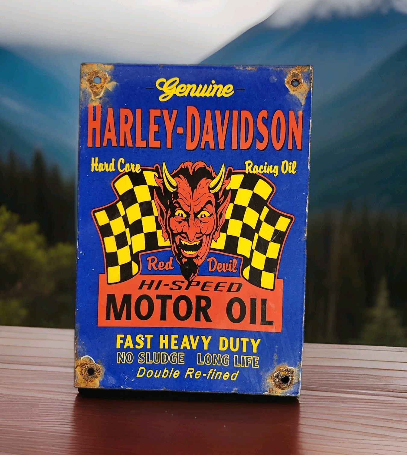 Vintage Harley Davidson Motorcycle Porcelain Sign Sturgis SD Indian Gas Oil USA