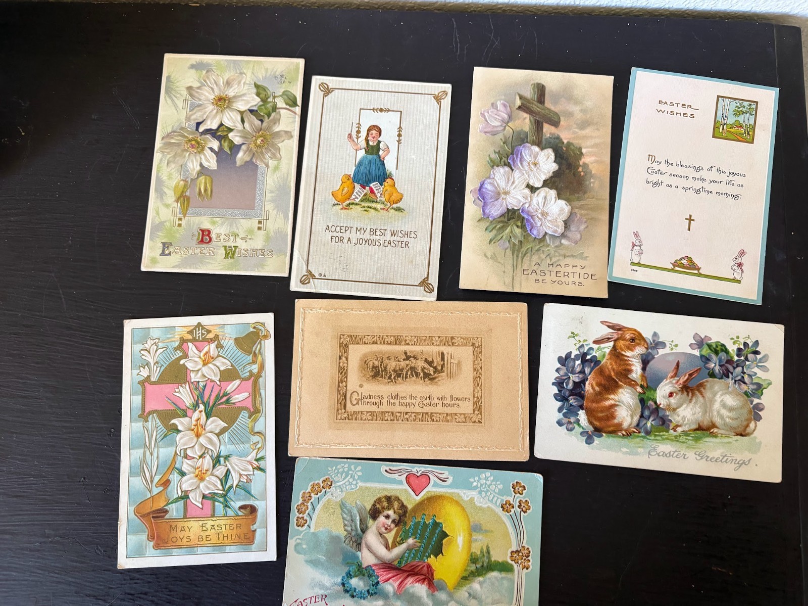 8 vintage easter postcards, sent