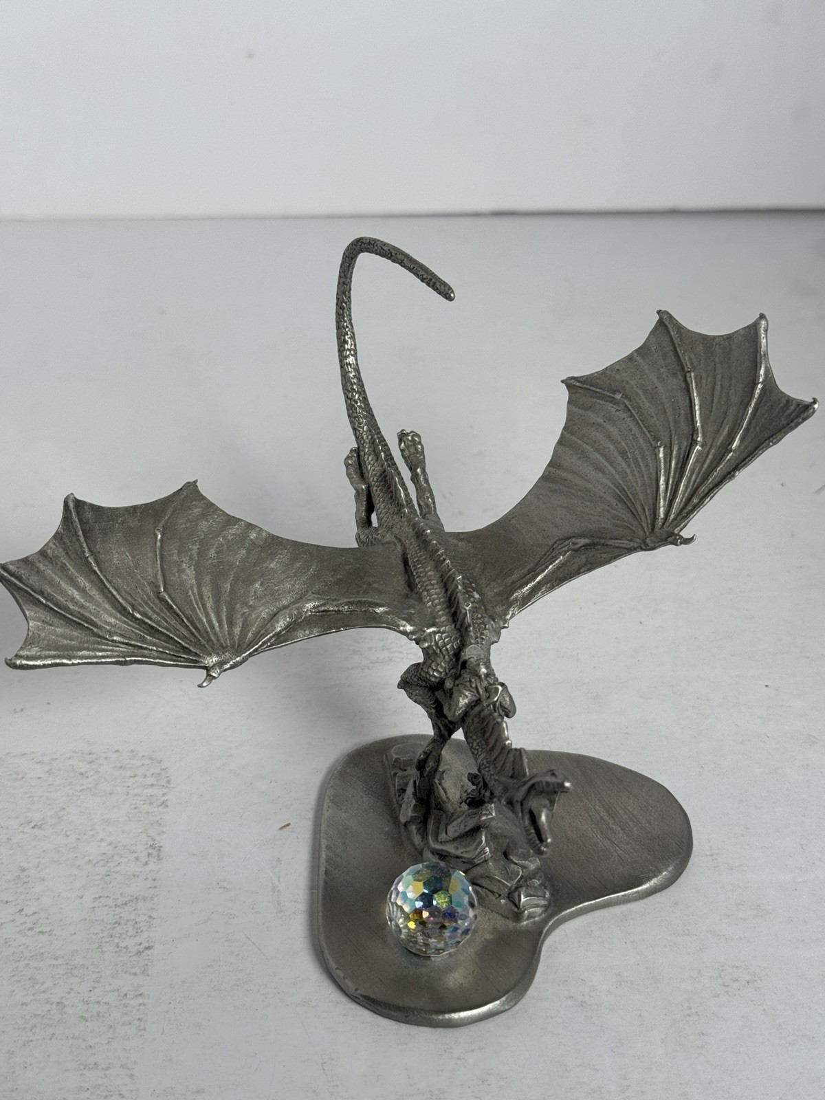 Vintage Ral Partha Pewter Flying Dragon With Rider Crystal Orb 1987 PP819
