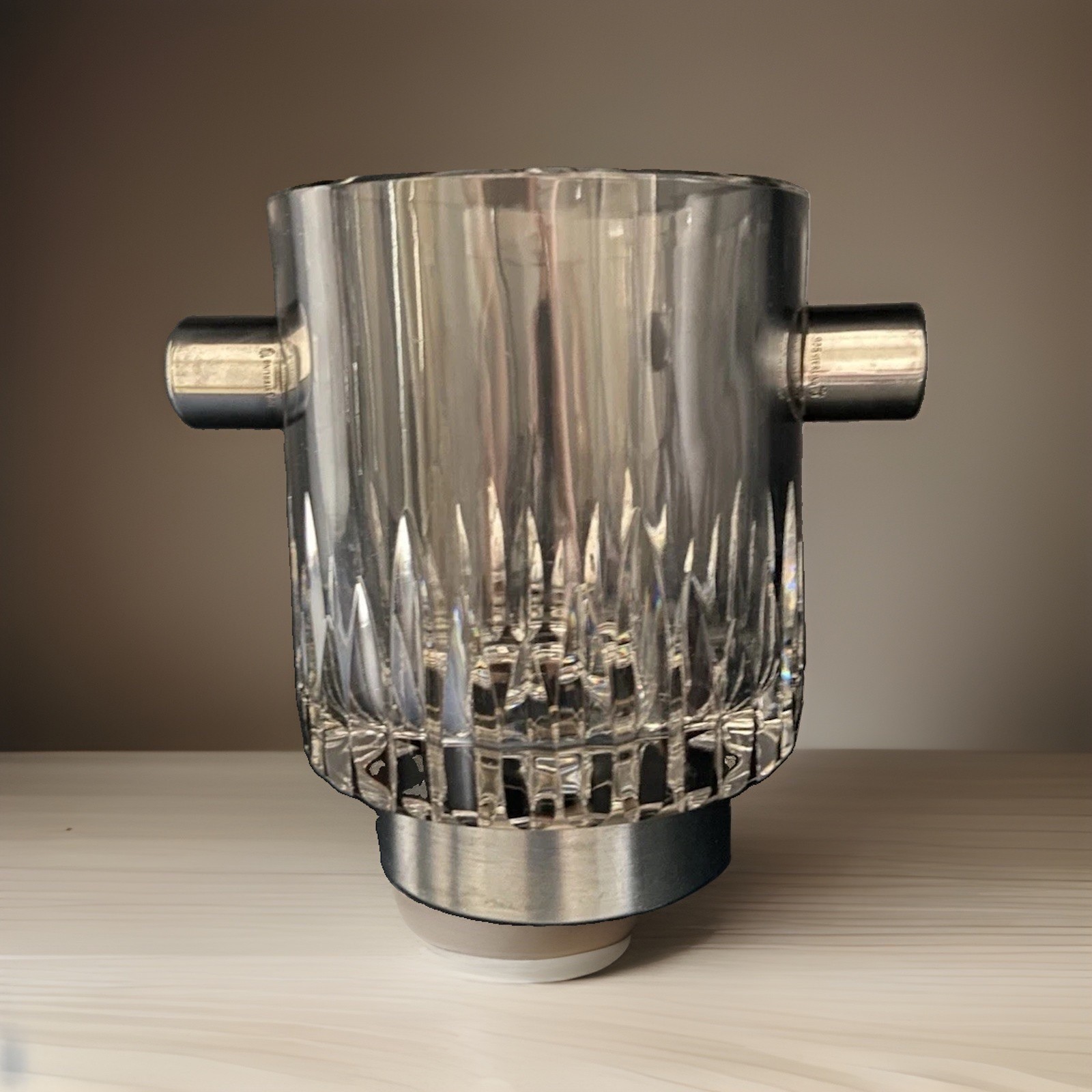 Mid Century Vintage Crystal Ice Bucket ,Sterling Silver Mounting Herman Bauer