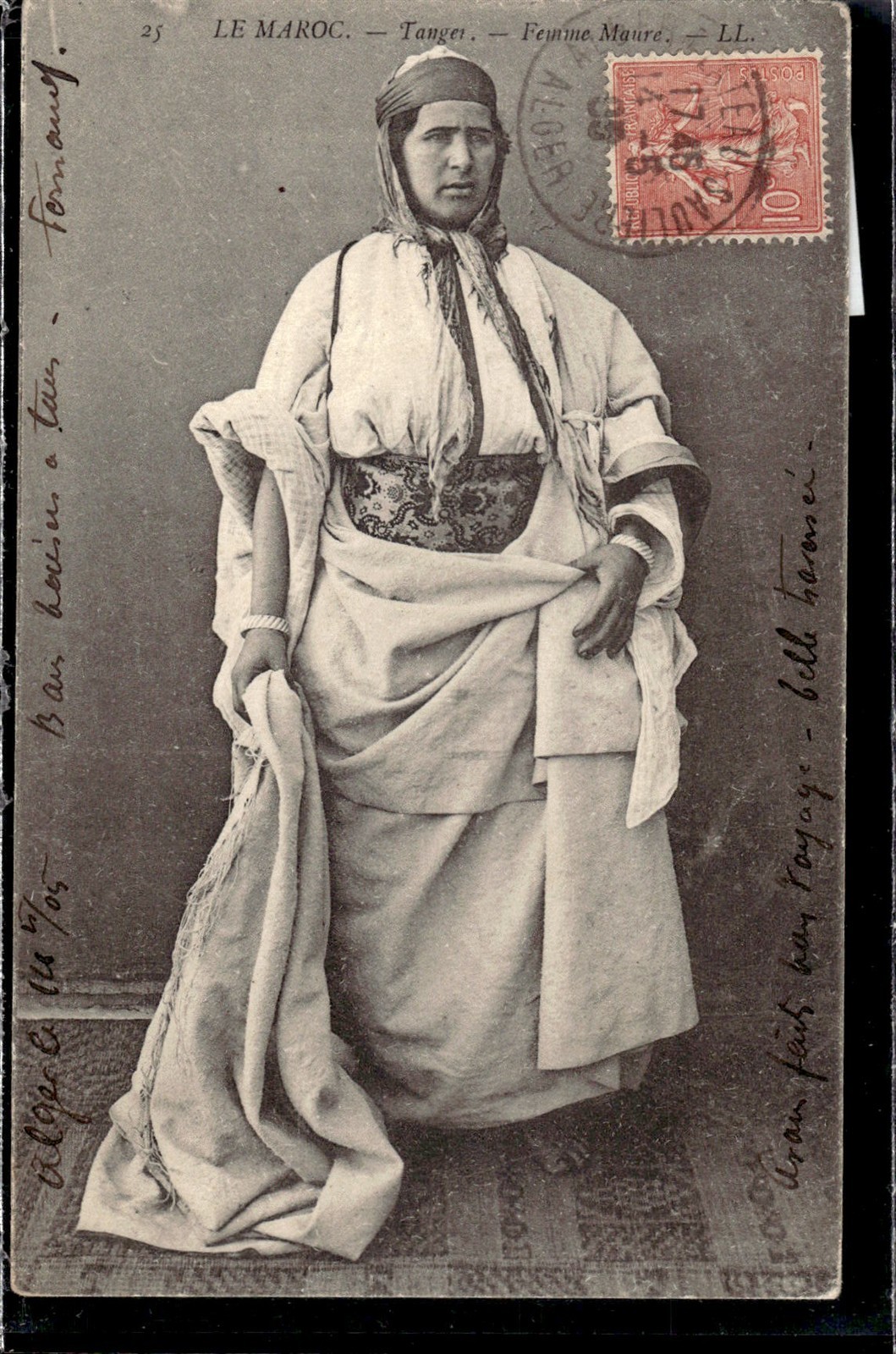 Morocco Tangier Moorish Woman Portrait 1905 litho PC