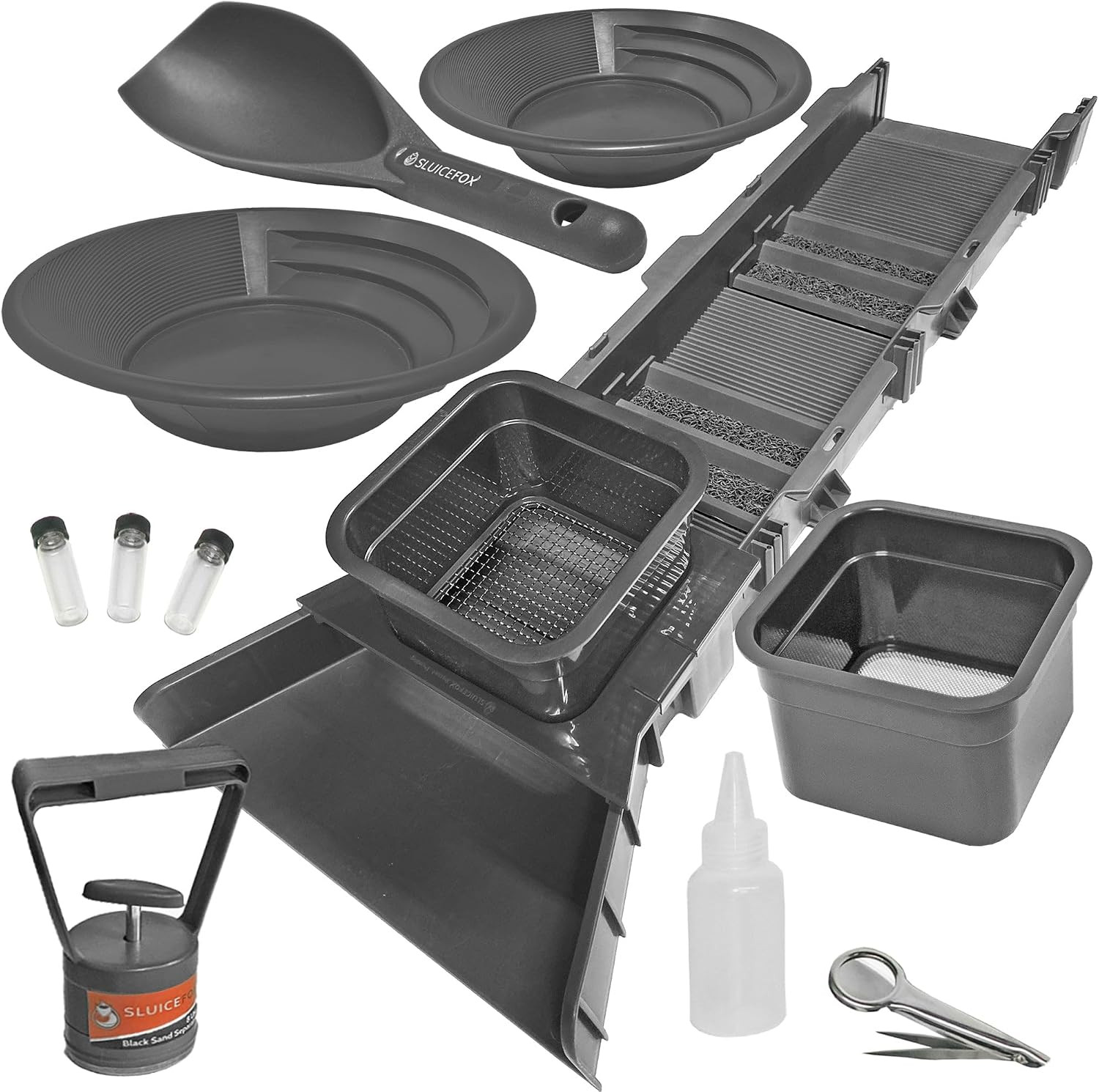 Sluice Box Compact Gold Panning Kit; Portable Sluice Box and 2 Classifier Siftin