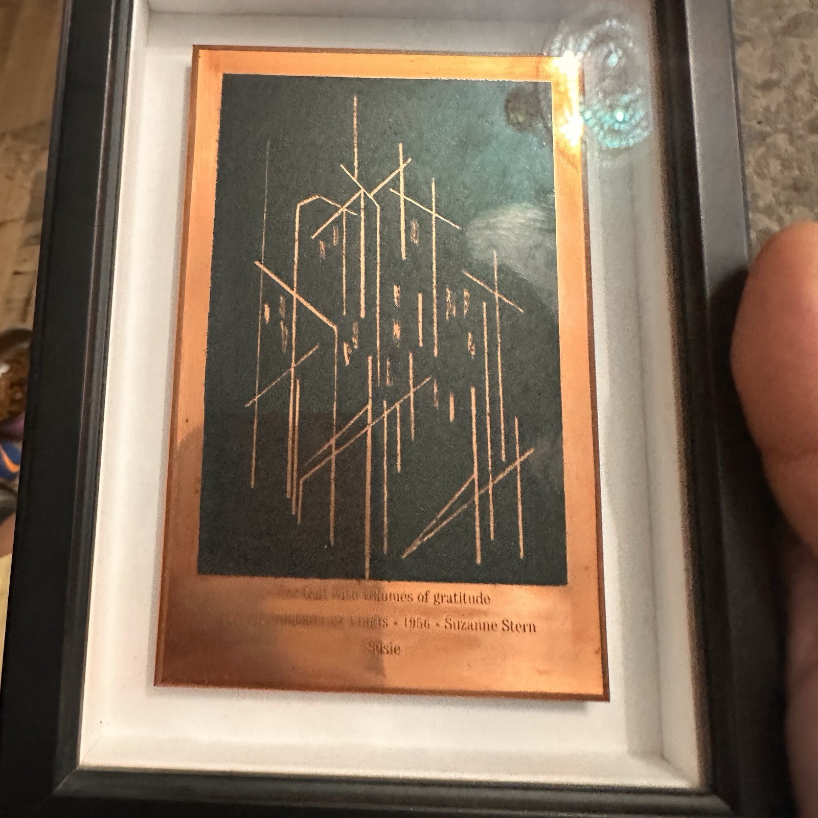 1956 Finch College NYC Ex Libris Suzanne Stern Etched Copper Plaque Bookplate ??