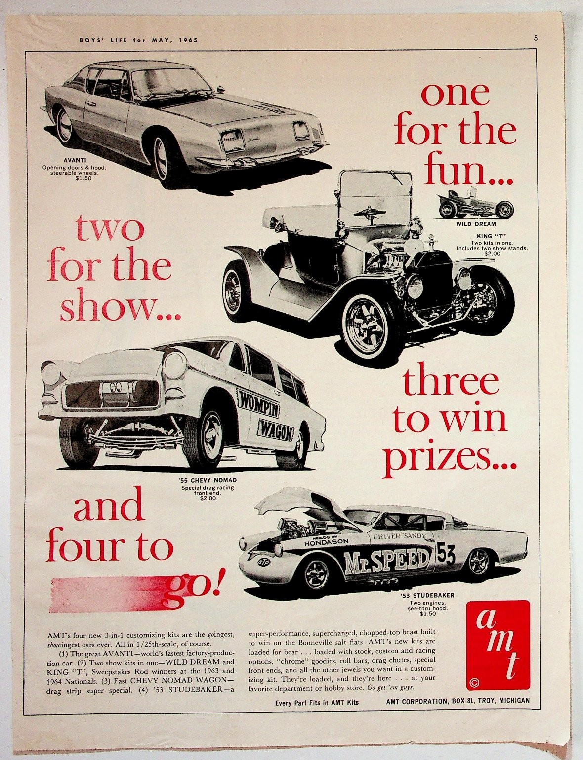 AMT 1965 Vintage Magazine Ad Boys' Life Car Model Kits Avanti Nomad Studebaker