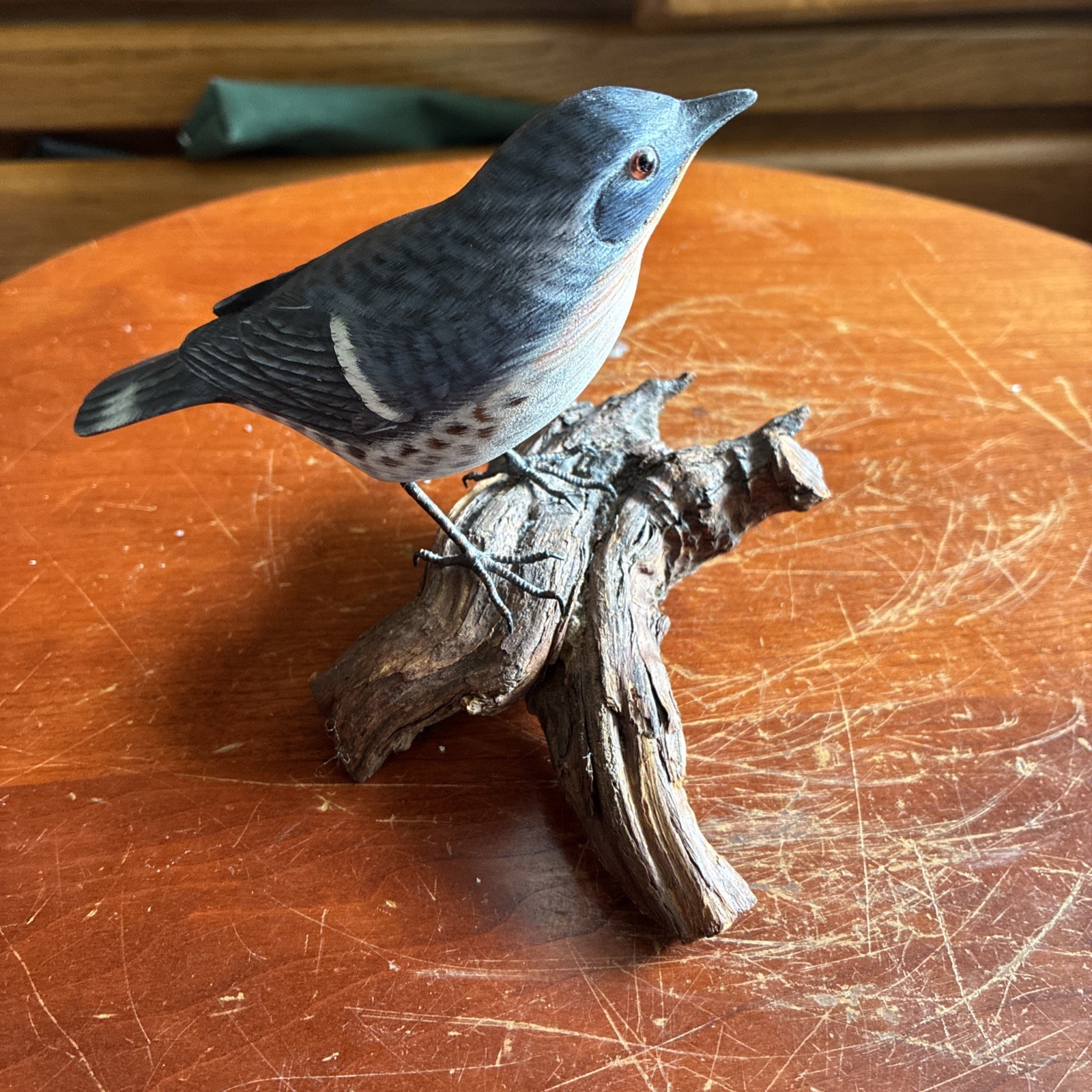 Blue Warbler? carving On Driftwood  Just Beautiful Hand painting Is Gorgeous