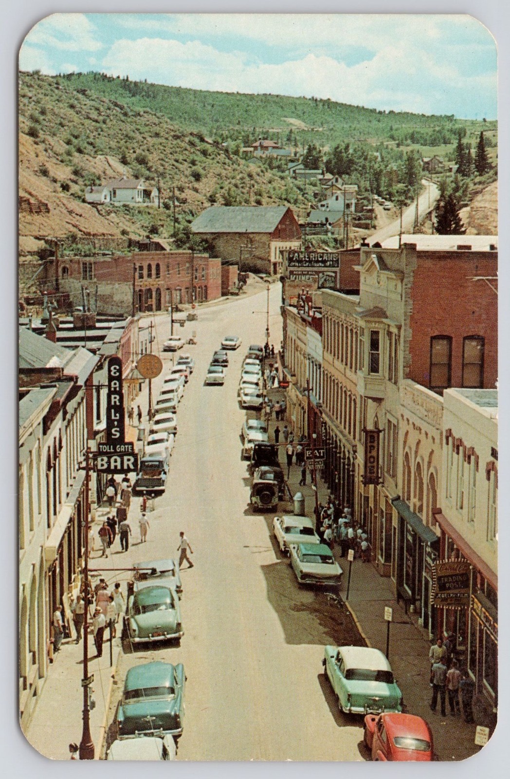 Postcard Main Street Central City Colorado Earl\'s Toll Gate Bar Street View Cars