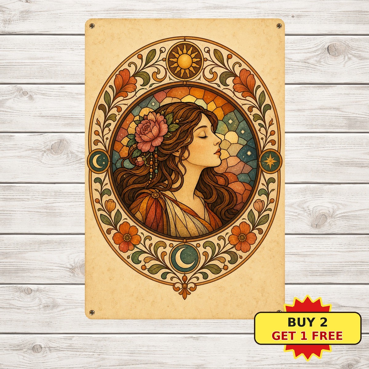 Bohemian Holiday Sleeping Lady Portrait Tin Sign Retro Art Room Wall Decor
