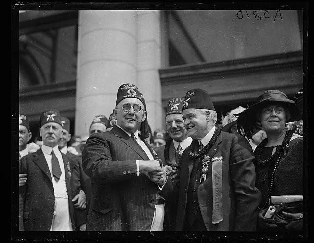 Photo:Shriners Men Fezzes Handshake 1910s Lodge Ceremony
