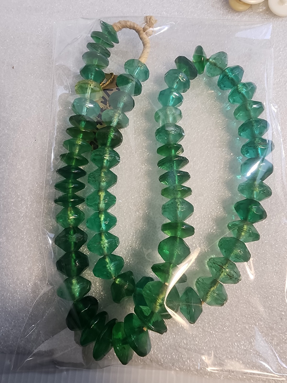 Antique African Trade Bead Necklace Green Vaseline Uranium 1900s Glass 22