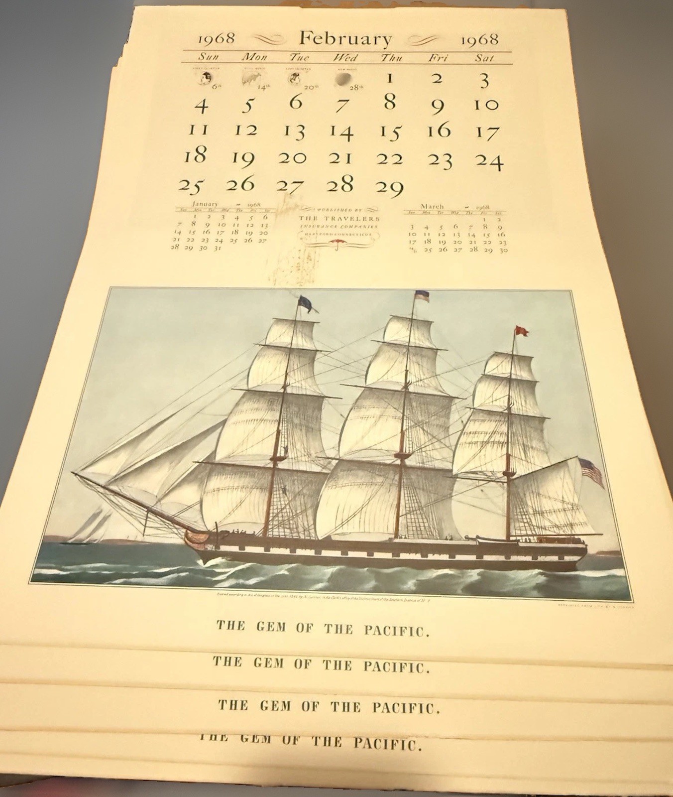 Vintage 1967 1968 Currier Ives Travelers Insurance Calendar Lot 11 Ephemera NOS