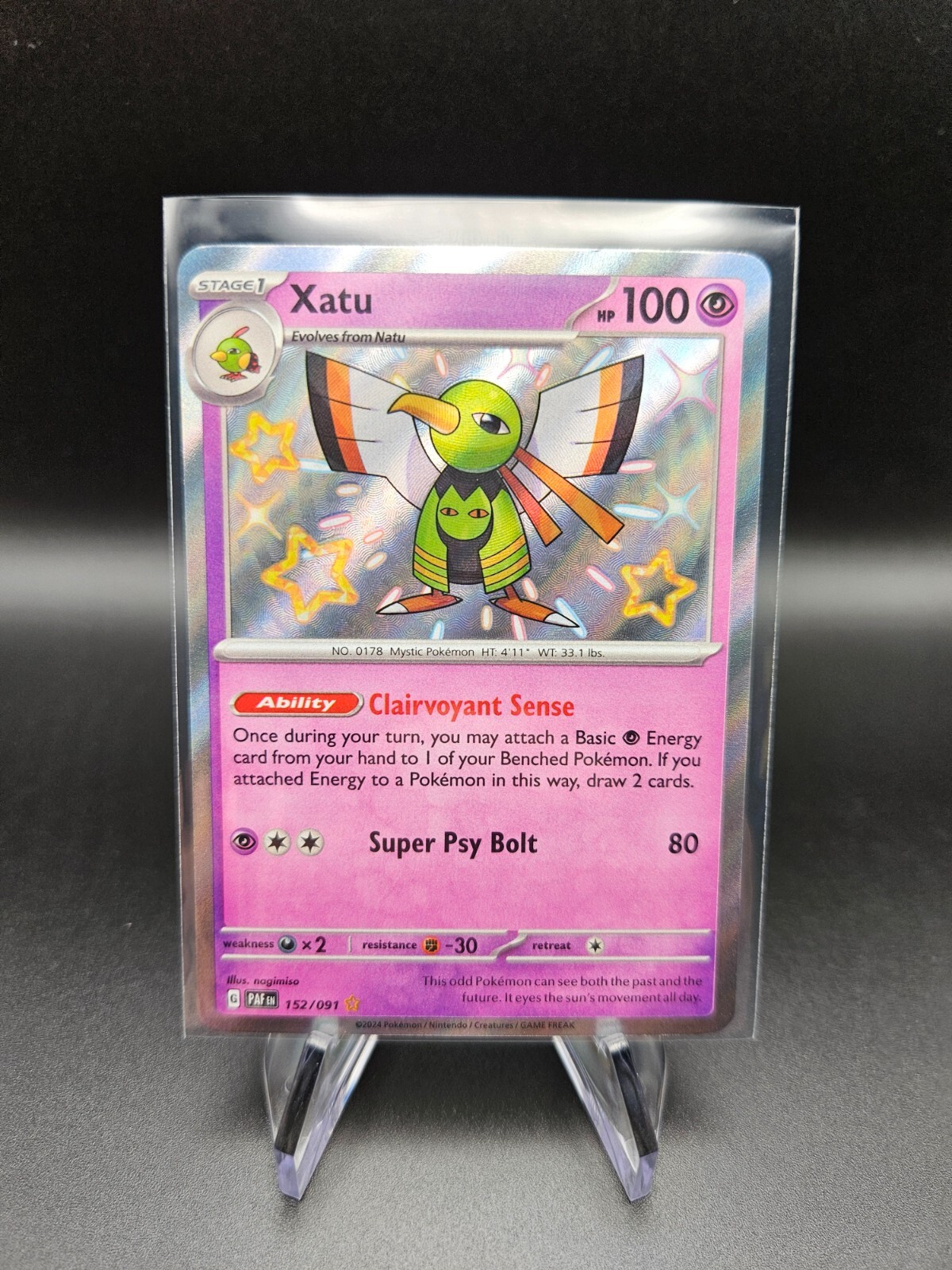Pokemon Paldean Fates XATU shiny holo rare 152/091 PAF NM English